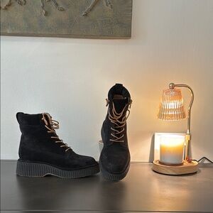 Black Suede Lace-Up Boots